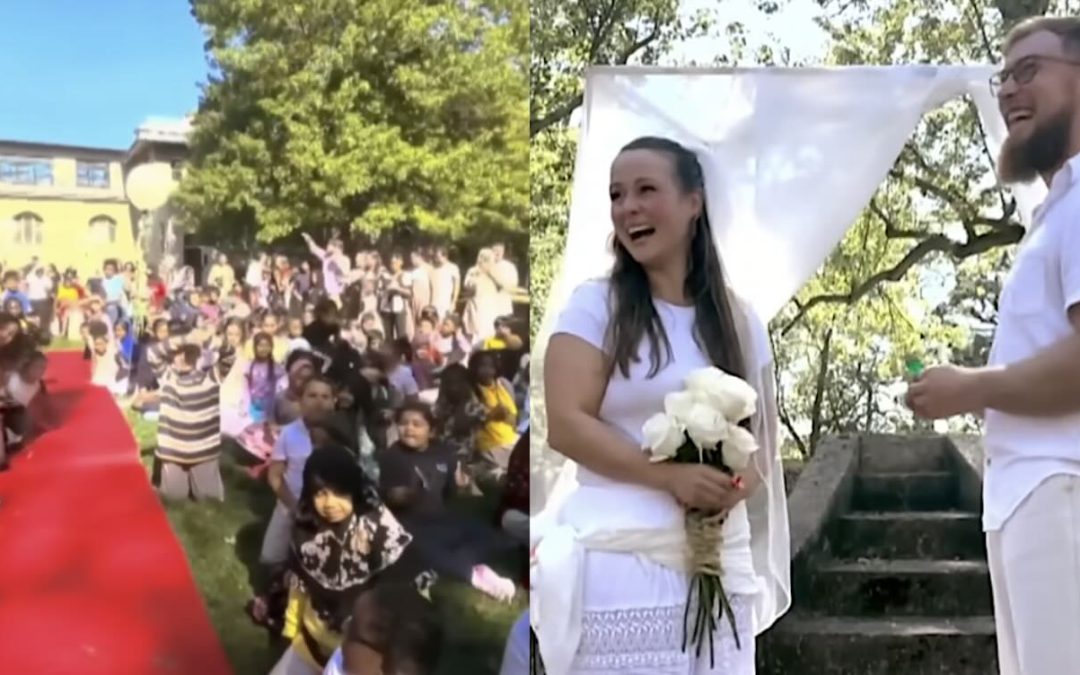 ‘Instant Tears’ for Principal Who Wanted Every Student at Her Wedding–So They Walk Her Down the Aisle at School (Watch)